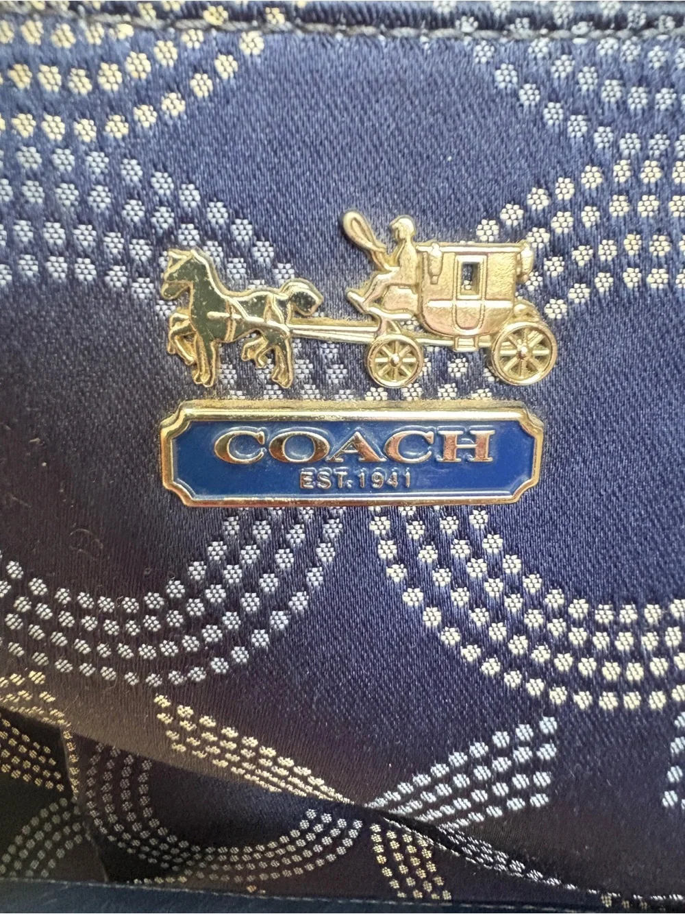 Coach Navy Circle Signature Satchel with Leather Trim